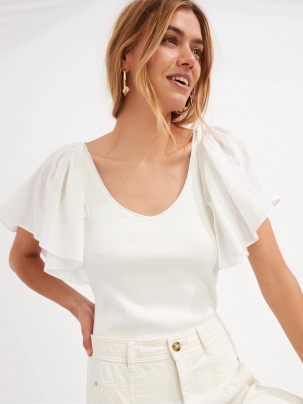 Anthropologie Maeve Flutter-Sleeved Top